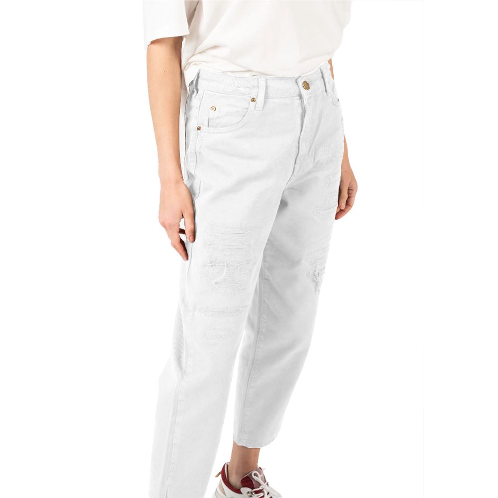 PINKO Witte Hoge Taille Katoenen Jeans met Scheuren