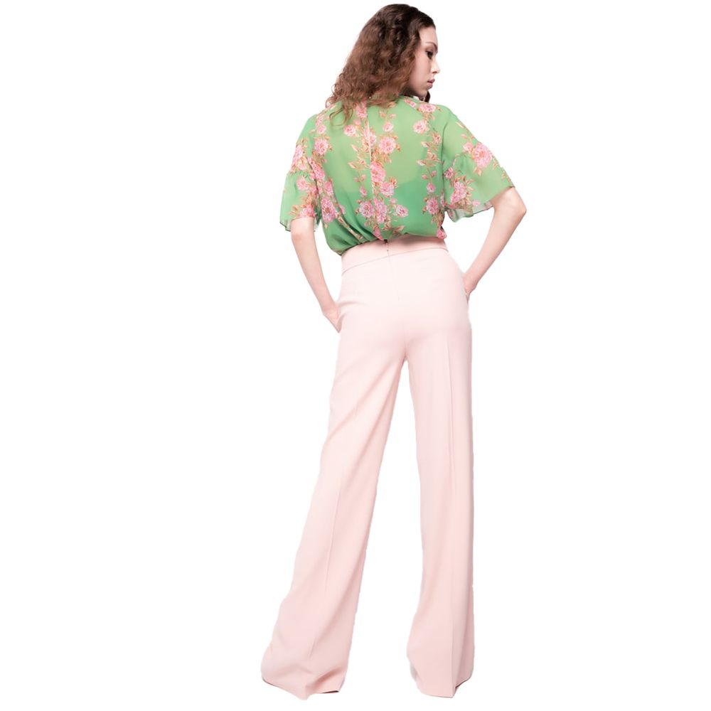 PINKO Roze Stretch Crèpe Broek met Gouden Knopen