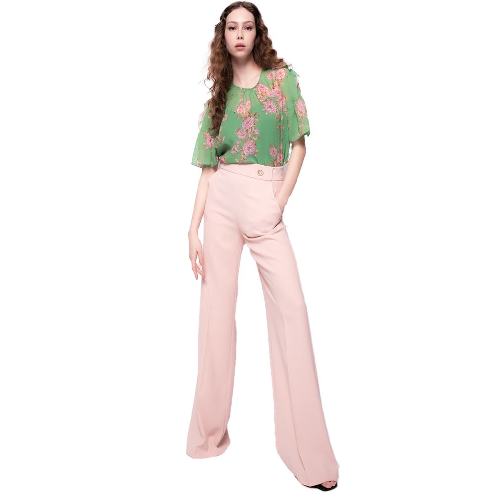 PINKO Roze Stretch Crèpe Broek met Gouden Knopen