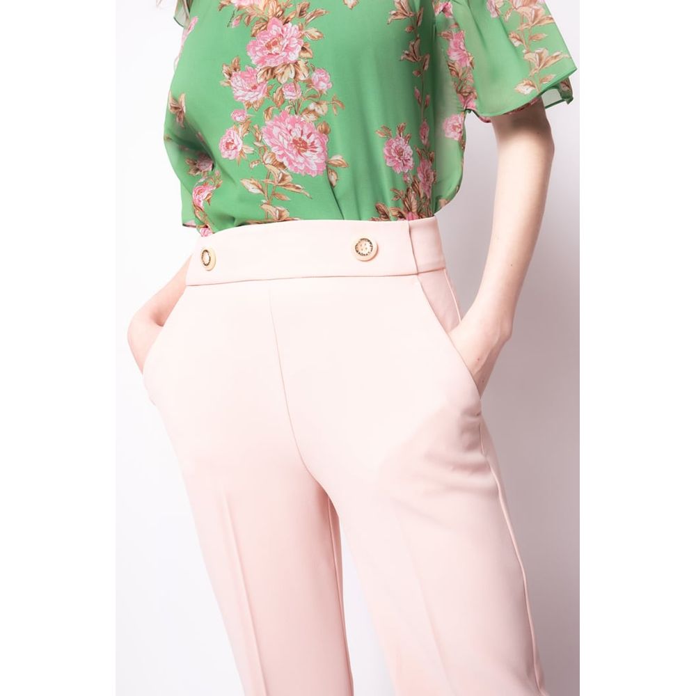 PINKO Roze Stretch Crèpe Broek met Gouden Knopen