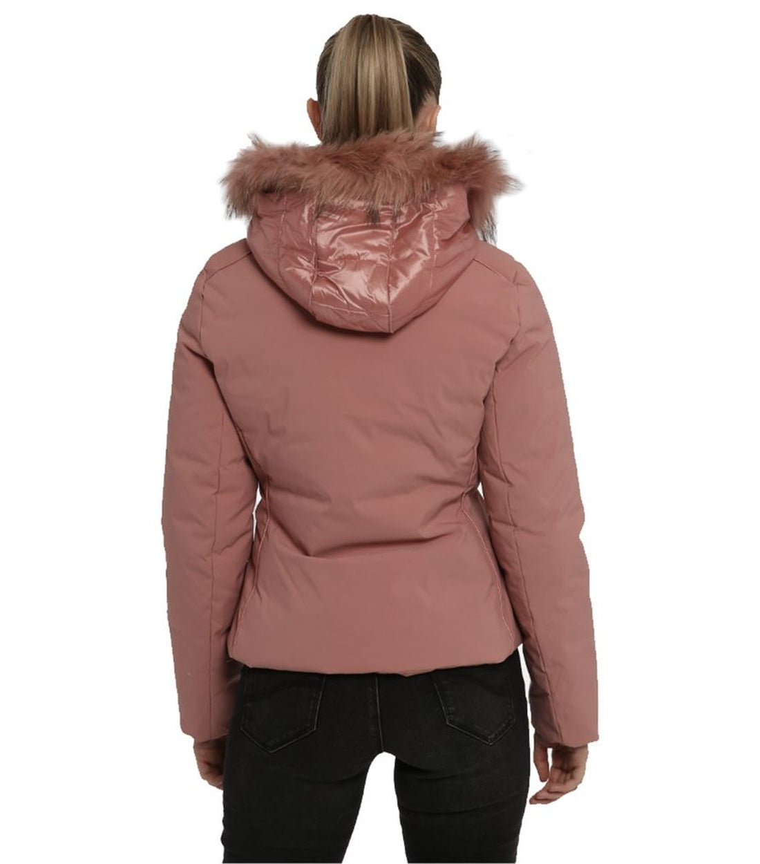 Yes Zee Roze Nylon Donsjacket met Verwijderbare Kap