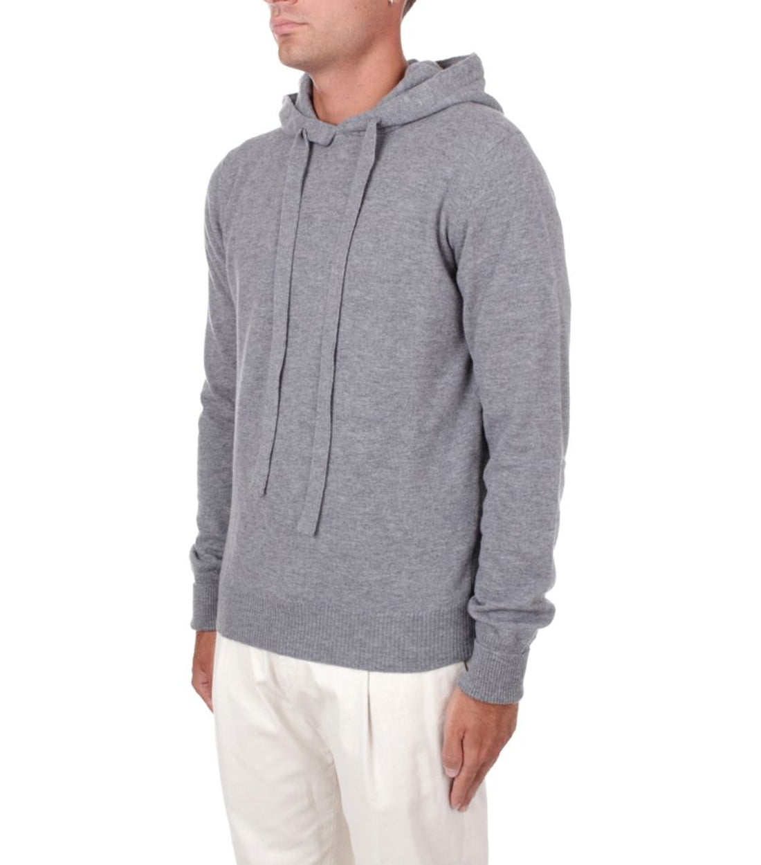 Alpha Studio Grijze Wol Vergine Hoodie met Touwtjes