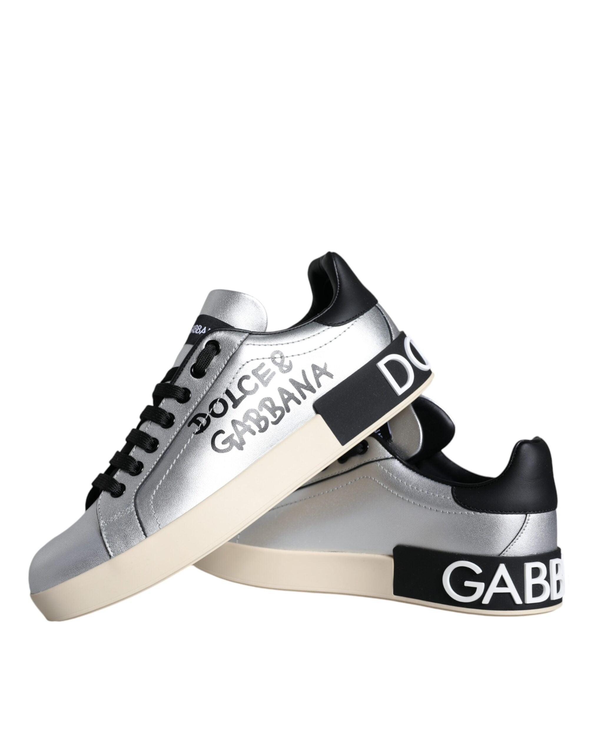 Dolce & Gabbana Zilver Portofino Kalfsleren Sneakers