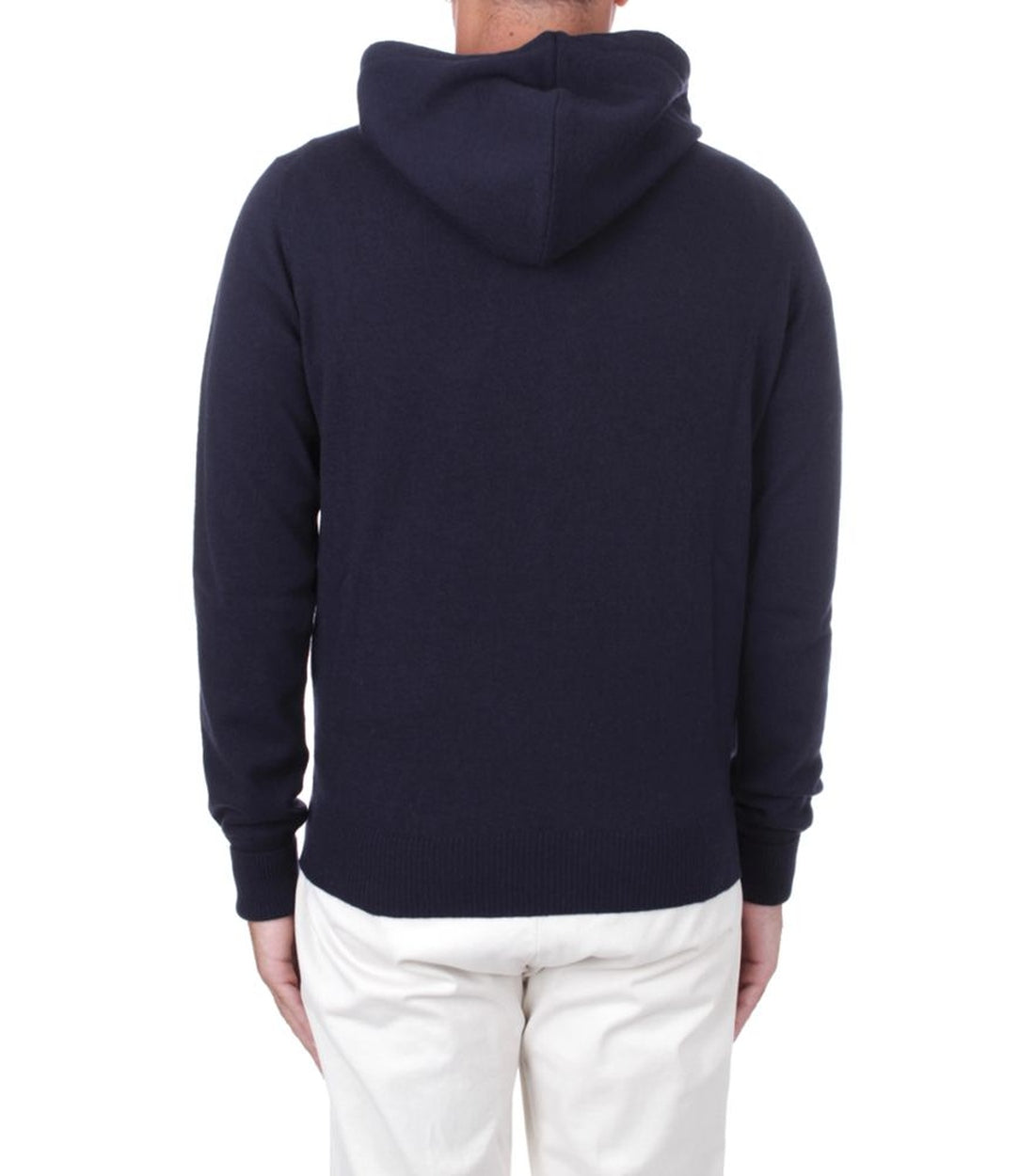 Alpha Studio Blauwe Merino Wol Hoodie met Trekkoord