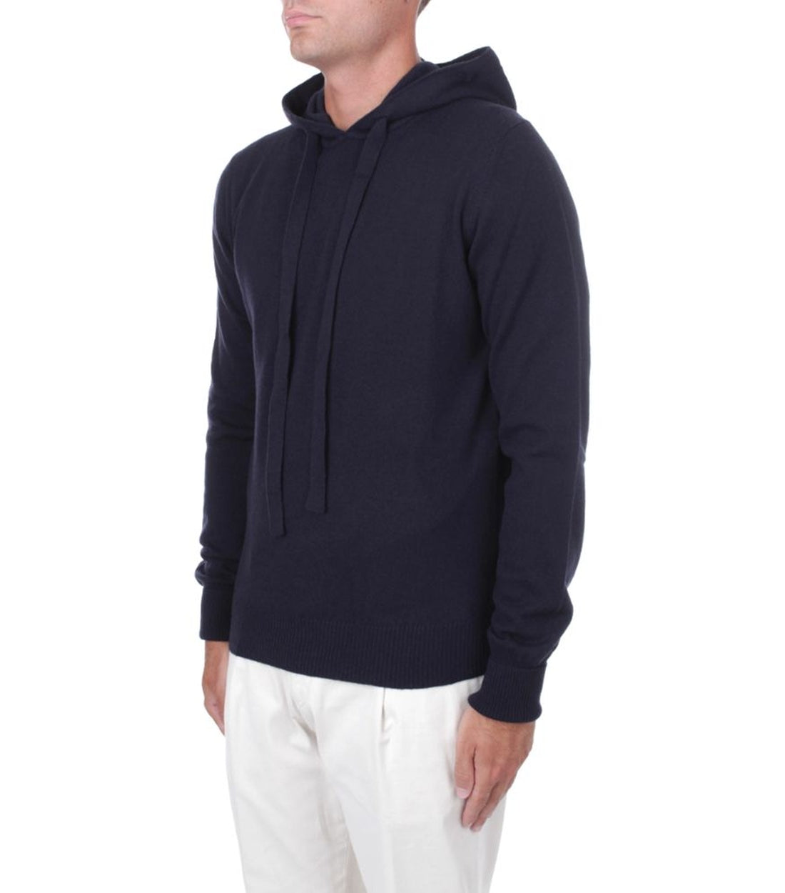 Alpha Studio Blauwe Merino Wol Hoodie met Trekkoord