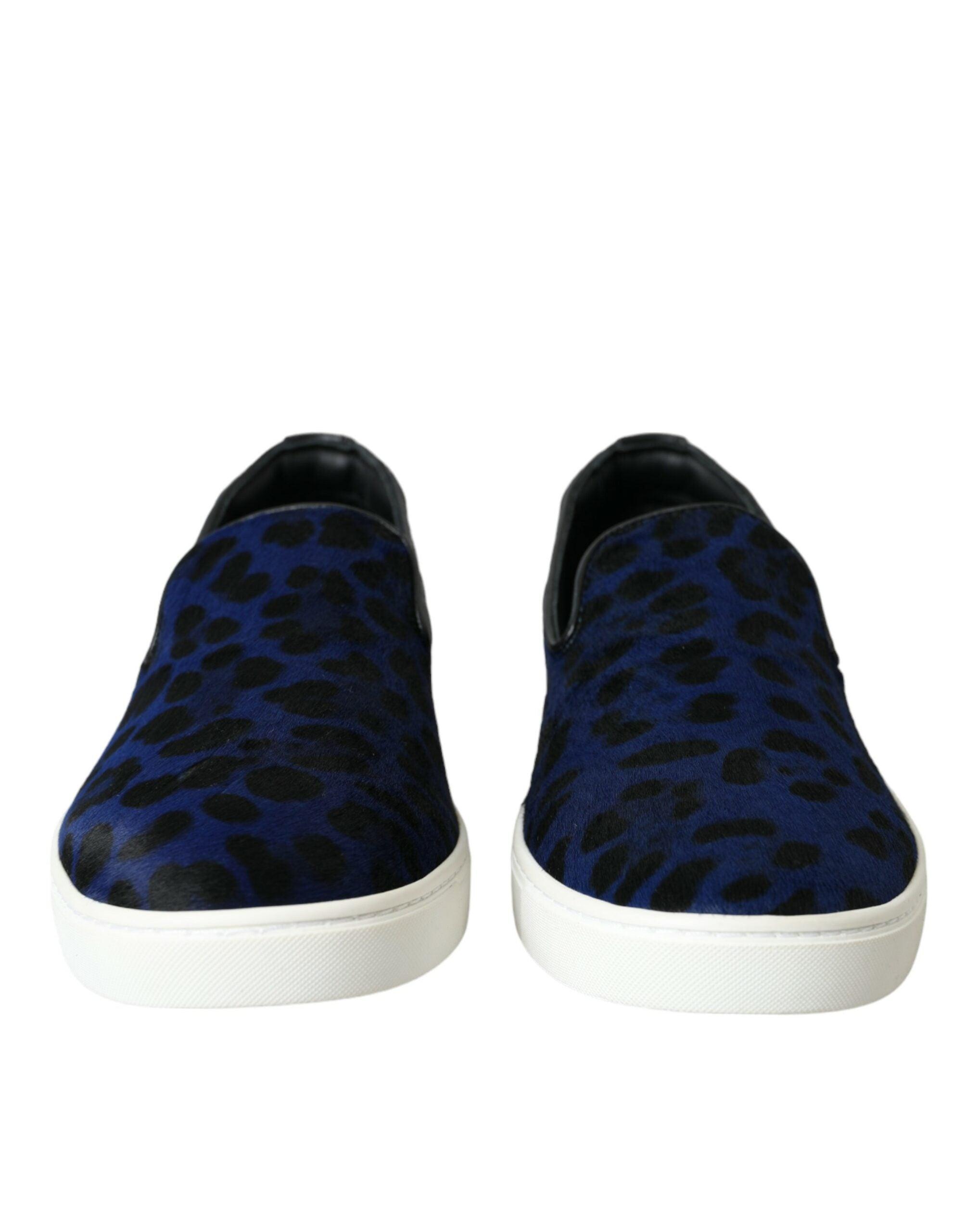 Dolce & Gabbana Blauw Kalfsleren Leopaard Print Loafers