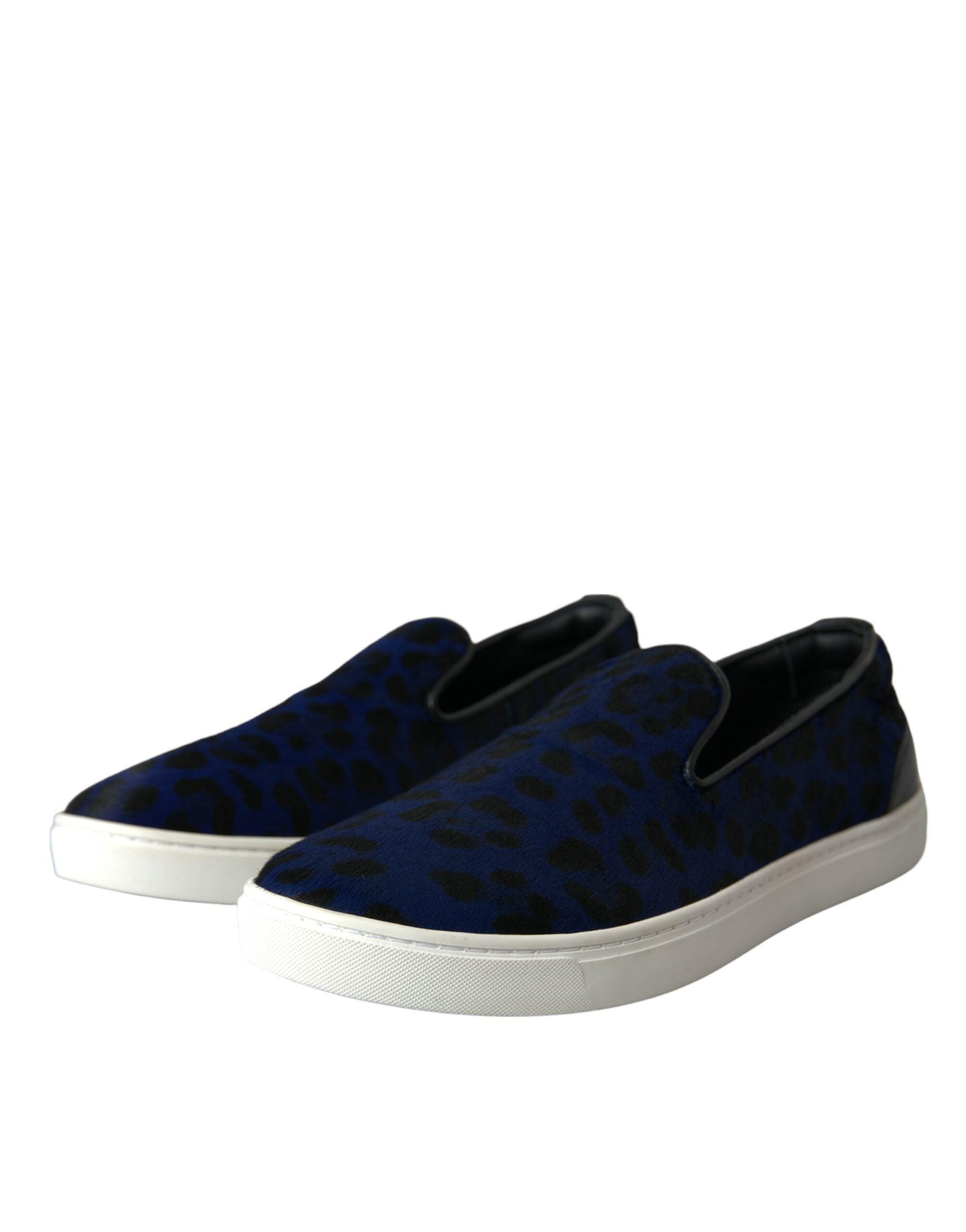 Dolce & Gabbana Blauw Kalfsleren Leopaard Print Loafers