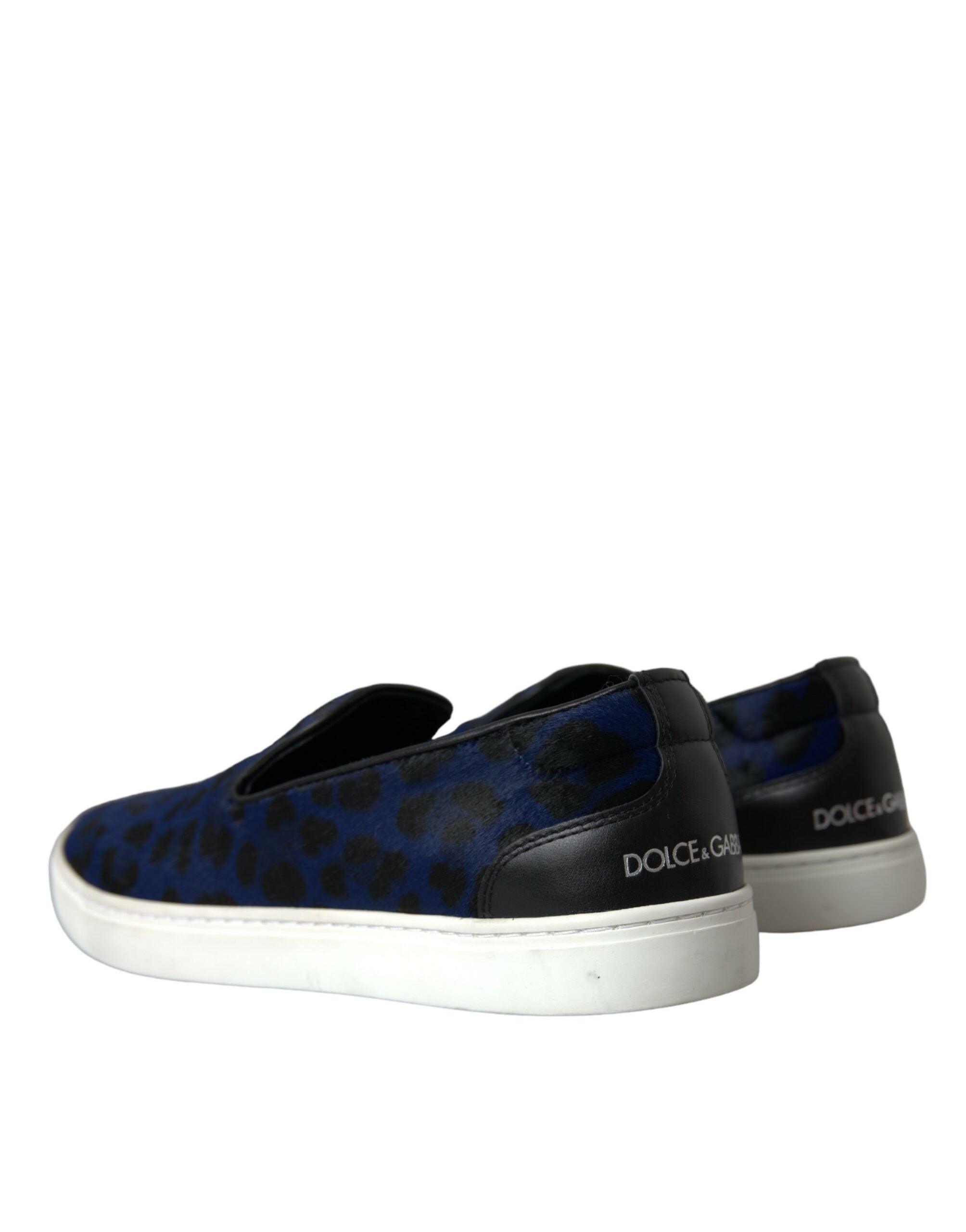 Dolce & Gabbana Blauw Kalfsleren Leopaard Print Loafers