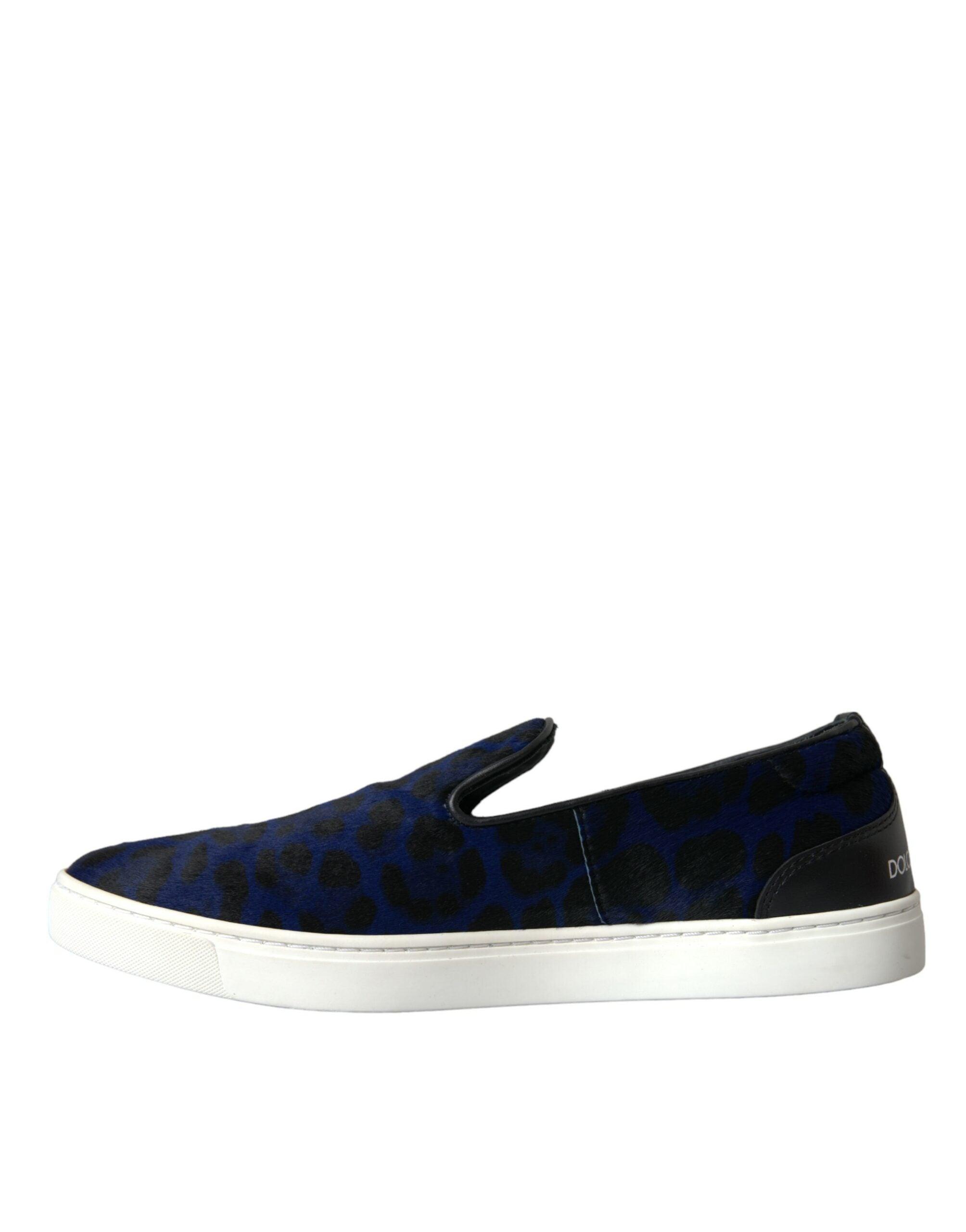 Dolce & Gabbana Blauw Kalfsleren Leopaard Print Loafers