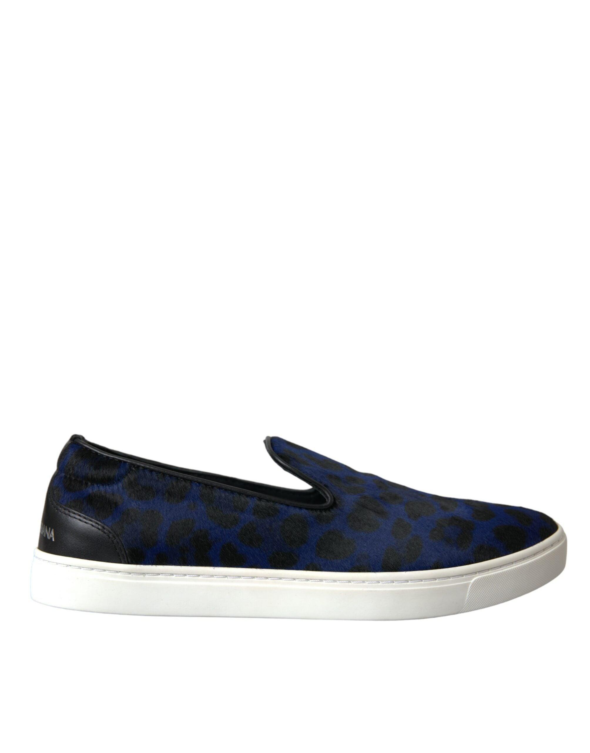 Dolce & Gabbana Blauw Kalfsleren Leopaard Print Loafers