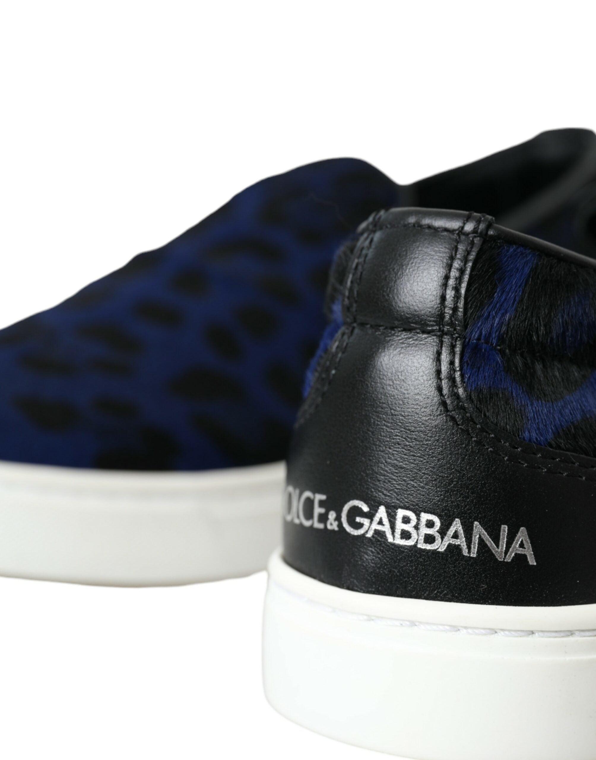 Dolce & Gabbana Blauw Kalfsleren Leopaard Print Loafers