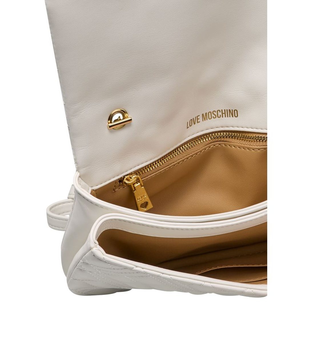 Love Moschino Witte Polyethyleen Schoudertas met Gouden Details