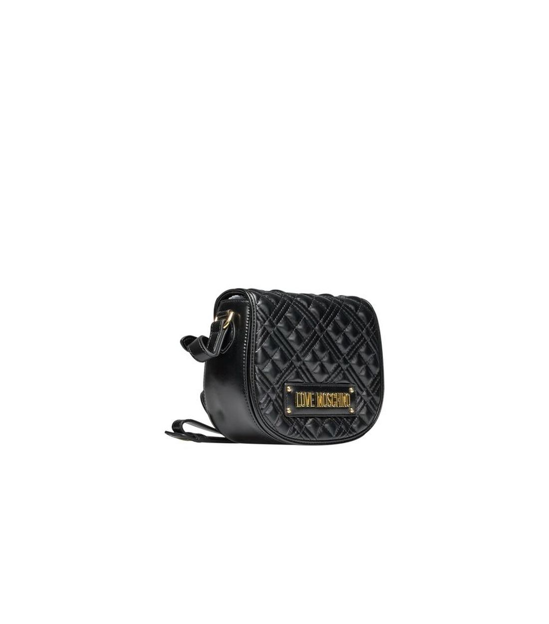 Love Moschino Zwarte Polyethyleen Schoudertas met Flap en Magnetische Sluiting