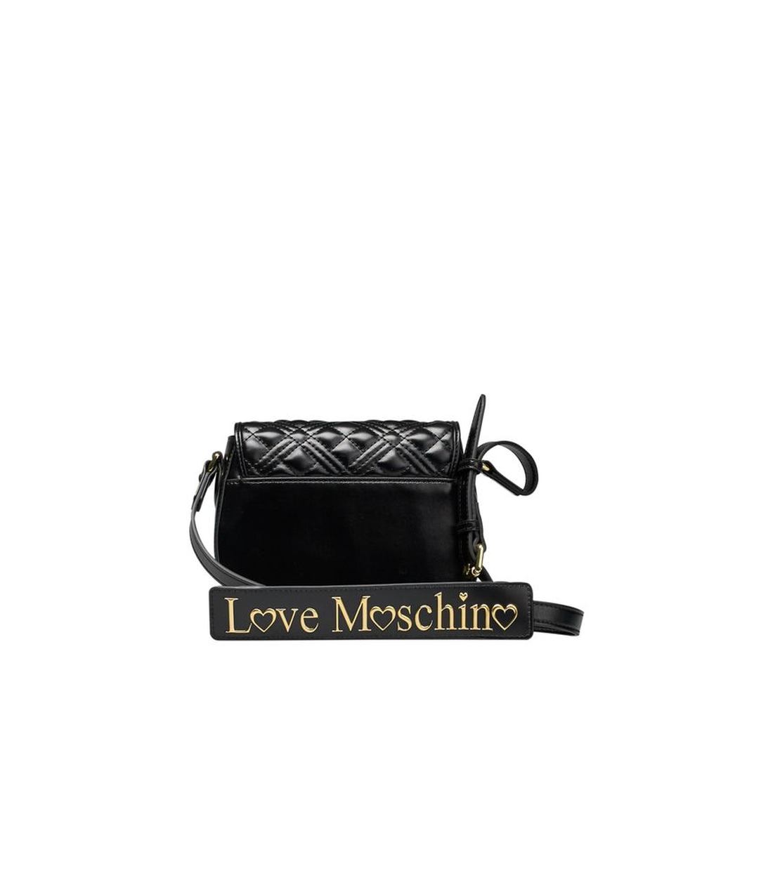 Love Moschino Zwarte Polyethyleen Schoudertas met Flap en Magnetische Sluiting