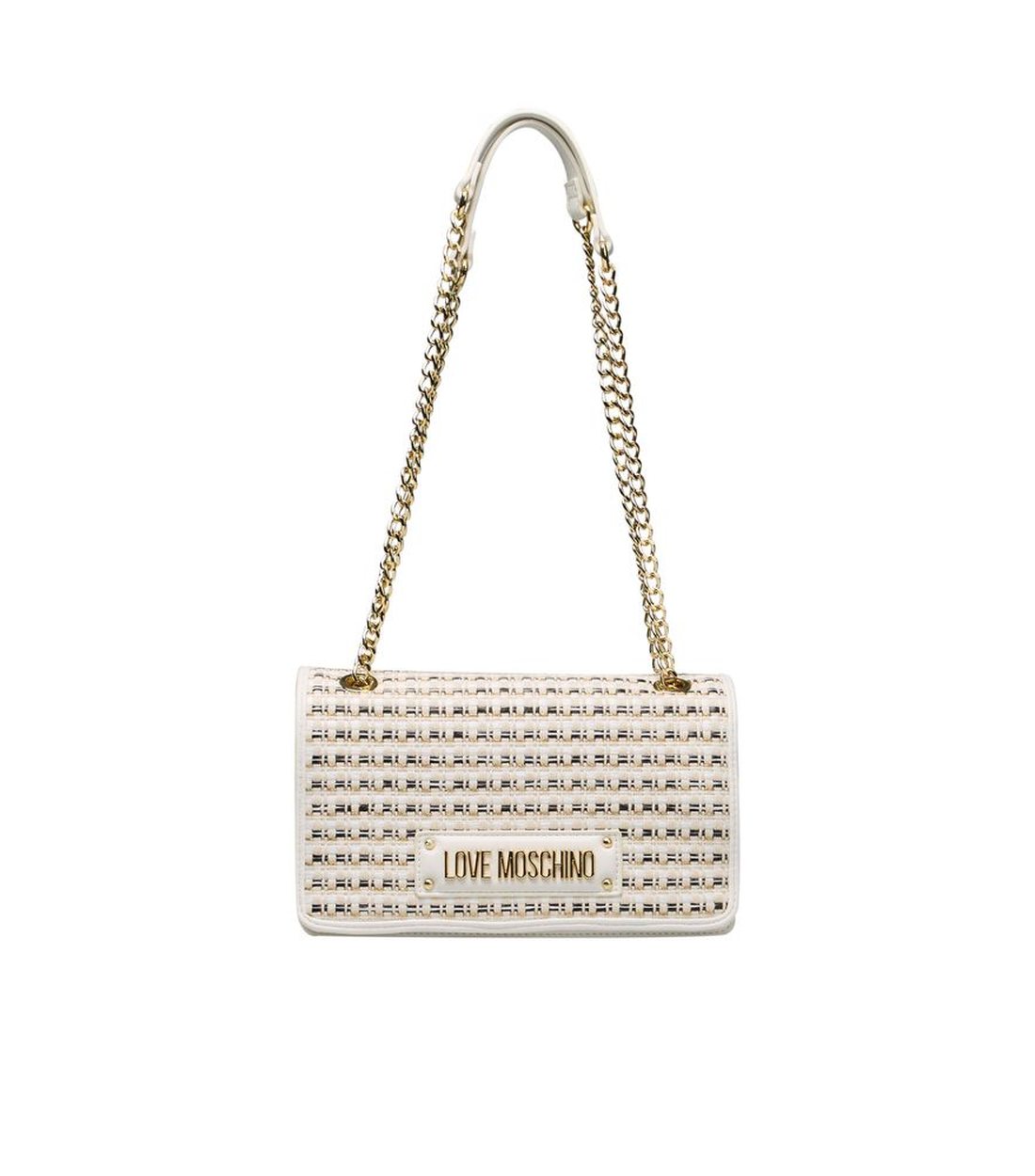 Love Moschino Witte Polyethyleen Schoudertas met Gouden Accenten