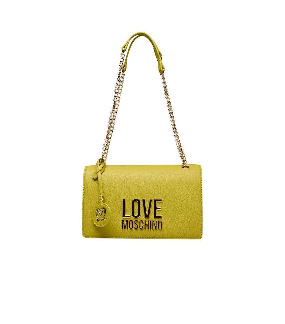 Love Moschino Gele Polyethyleen Schoudertas met Flap en Magnetische Sluiting