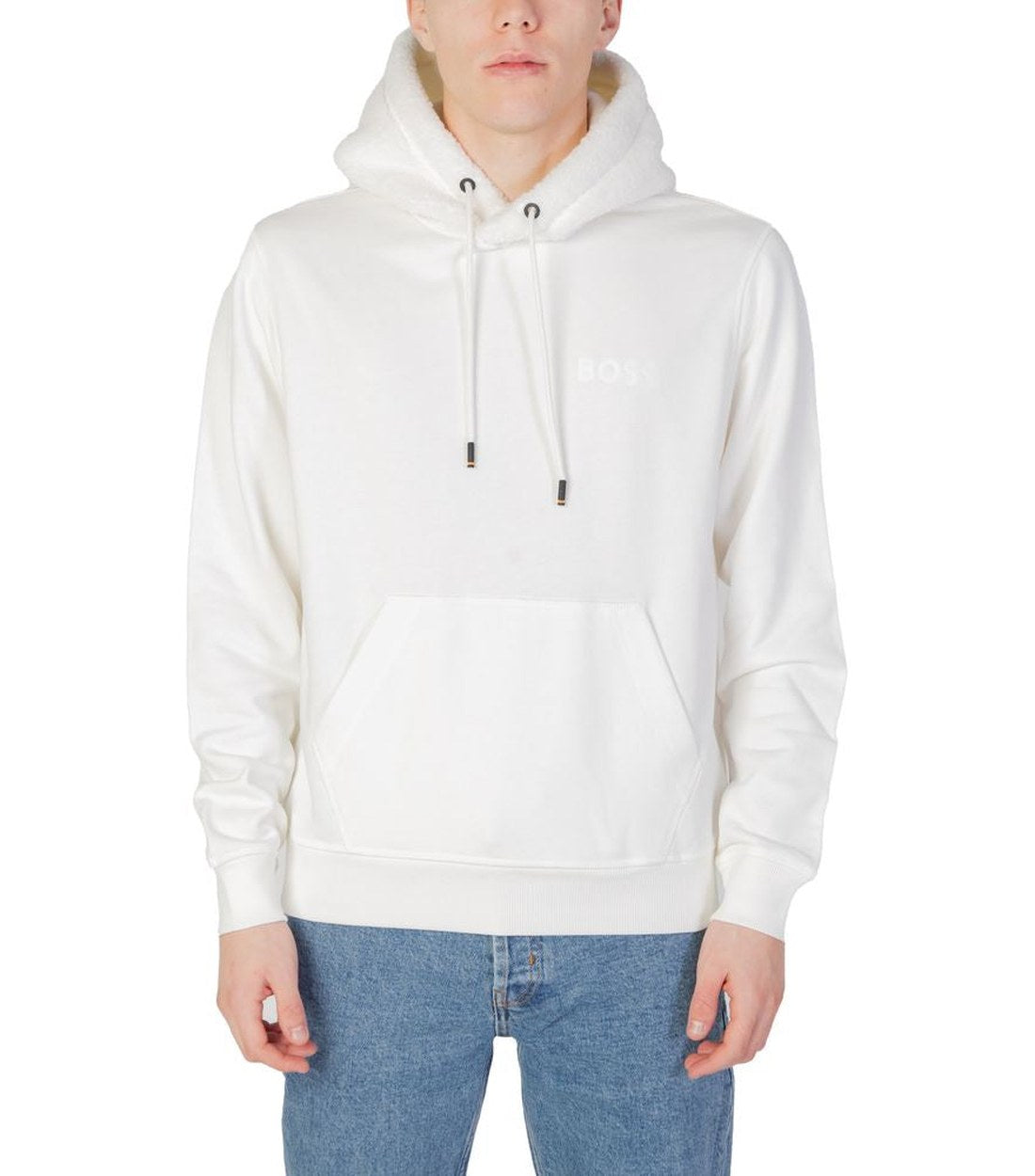 Hugo Boss Wit Katoenen Cream Hoodie Trui