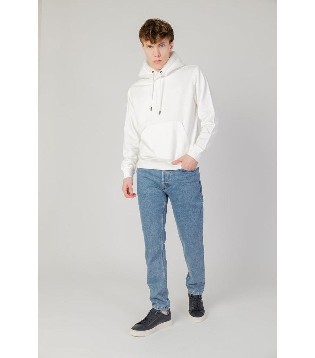 Hugo Boss Wit Katoenen Cream Hoodie Trui