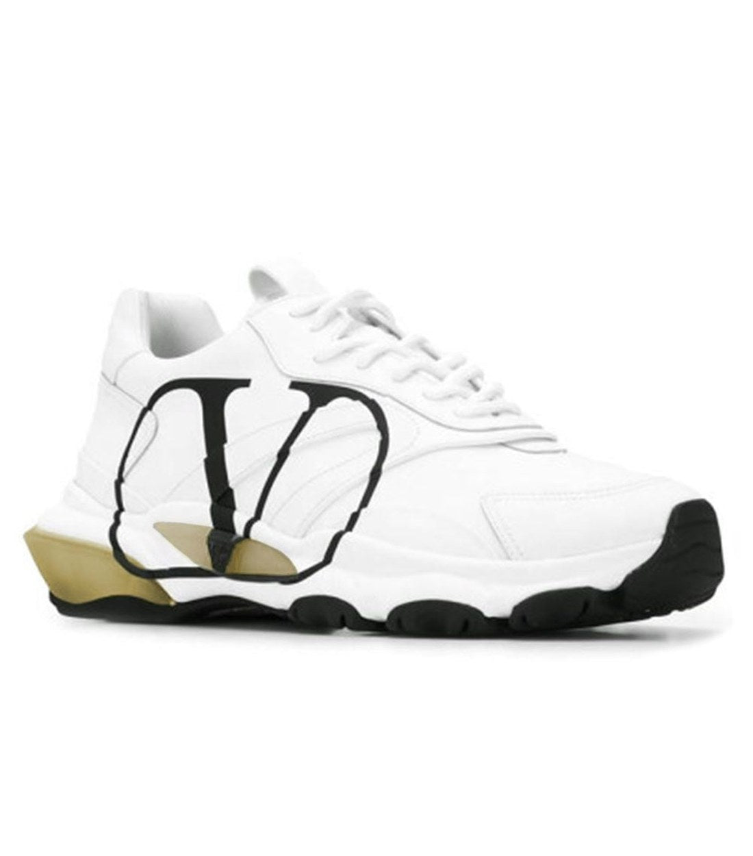 Valentino Garavani Witte Kalfsleren Sneakers met Logo en Geel Rubber Detail