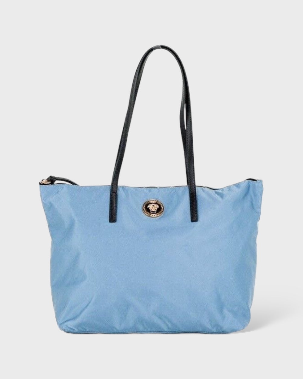 Versace Nylon Leer Tote Tas Blauw