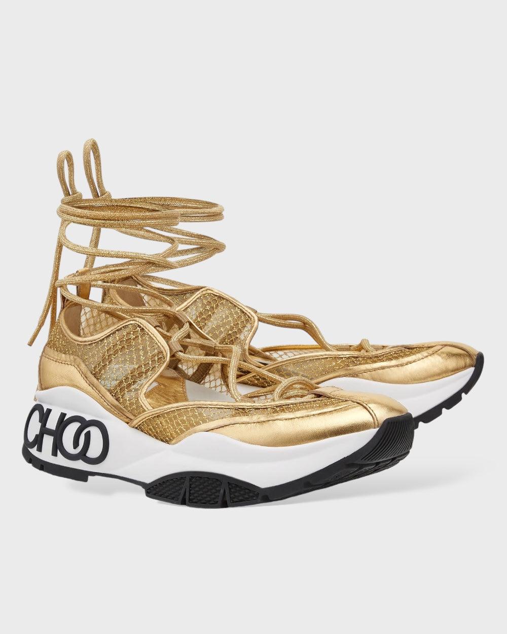 Jimmy Choo Goud Mesh Leren Sneakers