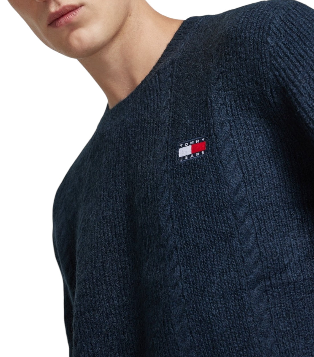 Tommy Hilfiger Blauw Slim Cable Gebreide Pullover Met Kabelpatroon