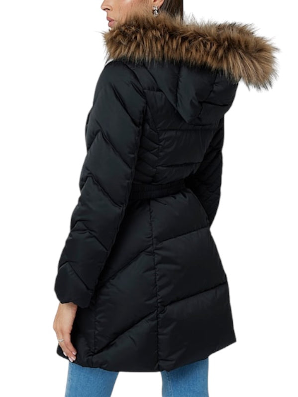 Guess Zwart Long Puffer Donsjas Van Echt Dons