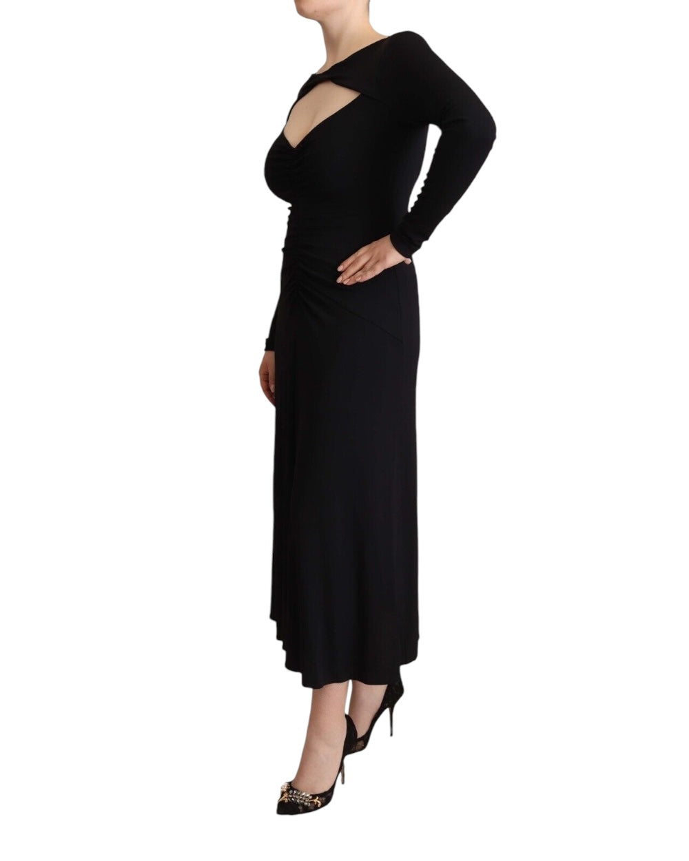 PINKO Elegante Zwarte Nylon Stretch Maxi Jurk