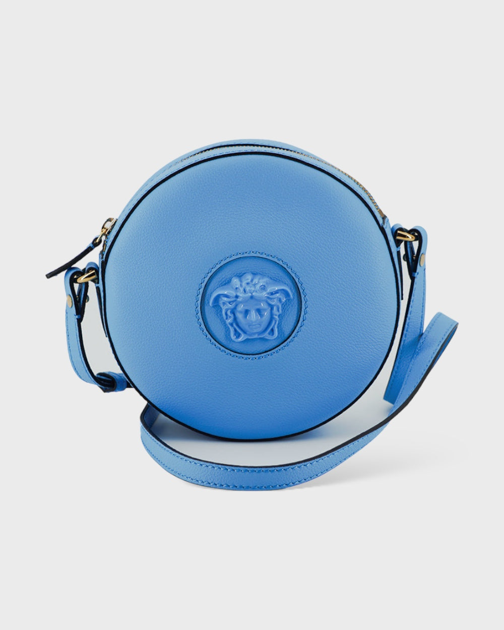 Versace Kalfleer Round Disco Schoudertas Blauw