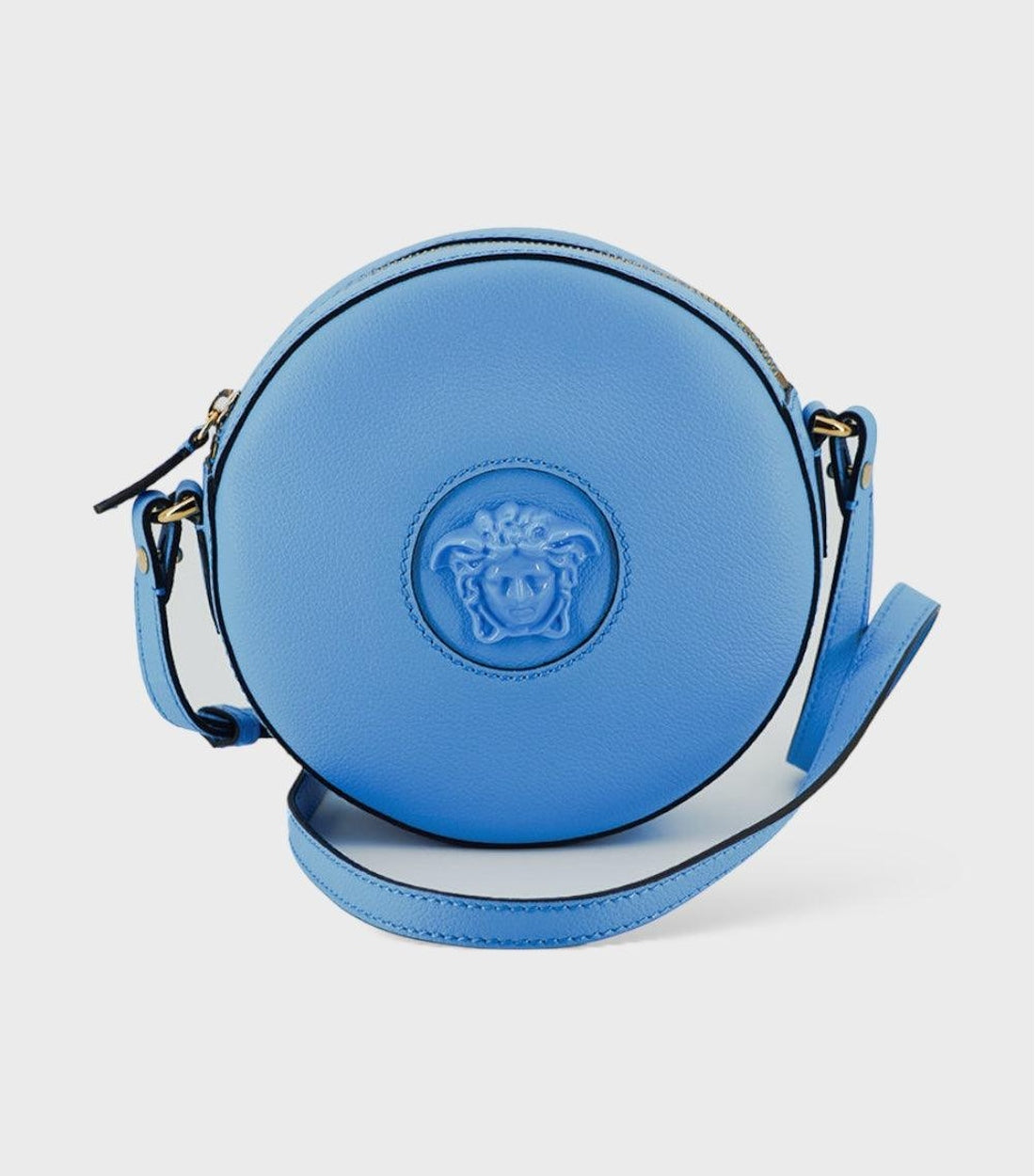 Versace Kalfleer Round Disco Schoudertas Blauw