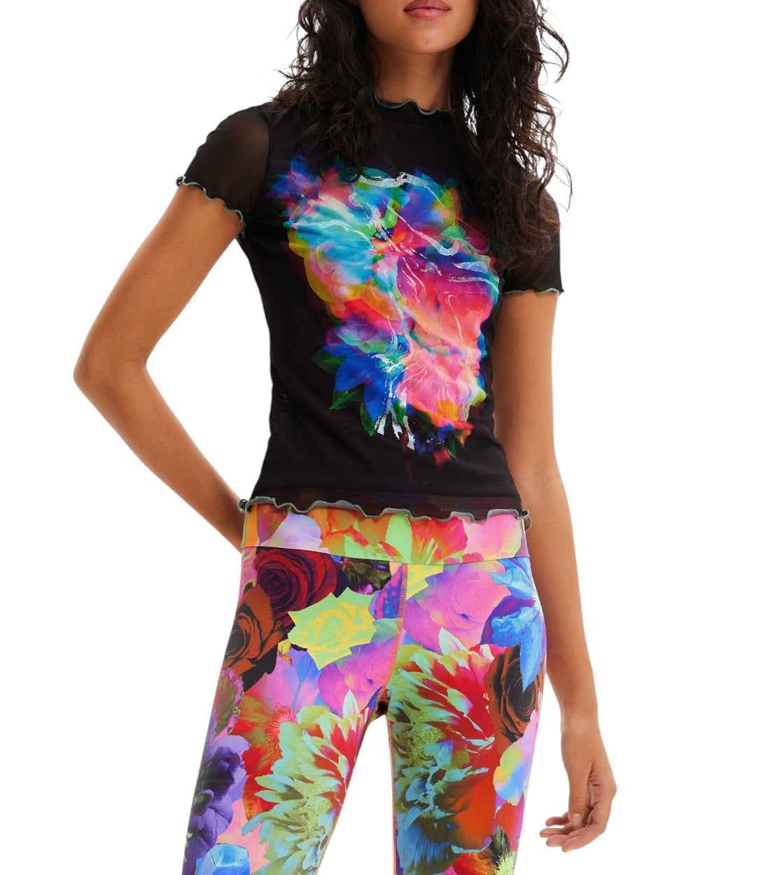 Desigual Zwarte Tule Bloemen T-shirt