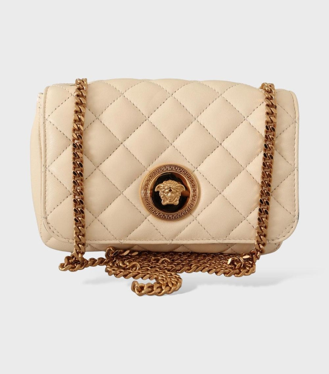 Versace Nappa Leer Medusa Schoudertas Beige