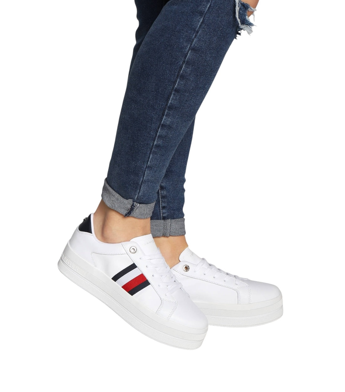 Tommy Hilfiger Wit Webbing Flatform Cupsole Sneakers