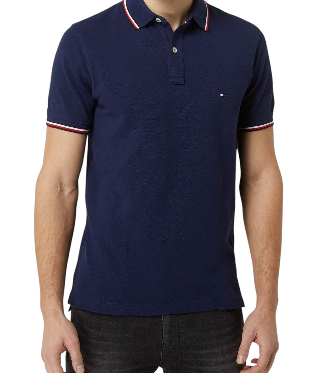 Tommy Hilfiger Slim-Fit Blauwe Polo Met Contraststrepen