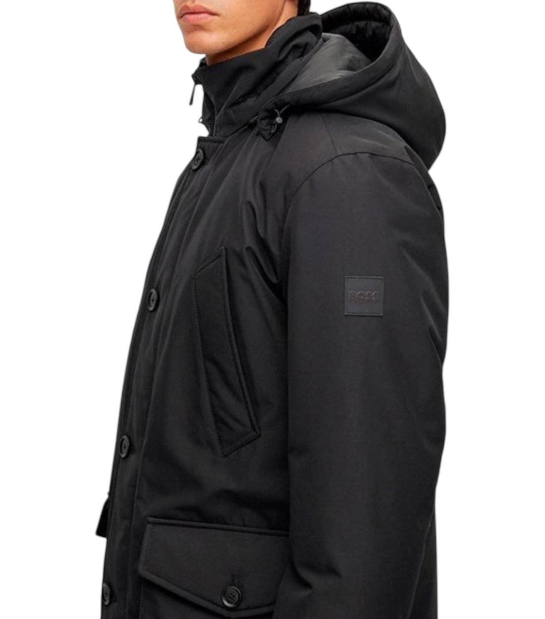 Hugo Boss Zwart Polyester Parka Jas