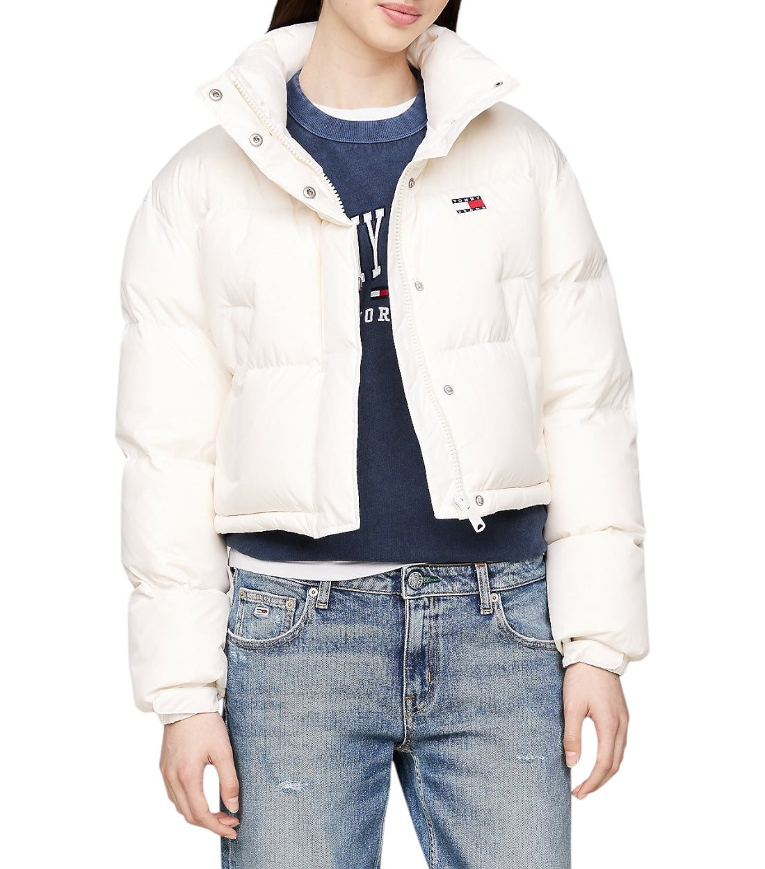 Tommy Hilfiger Wit Alaska Pufferjack Met Logo Op De Achterkant