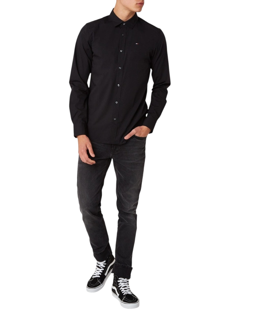 Tommy Hilfiger Zwart Original Slim Fit Overhemd Met Stretch