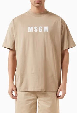 MSGM Beige T-shirt Met MSGM Logo Unisex