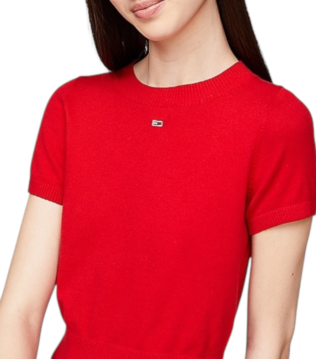 Tommy Hilfiger Jeans Rood Crop Ruche T-shirt Dames