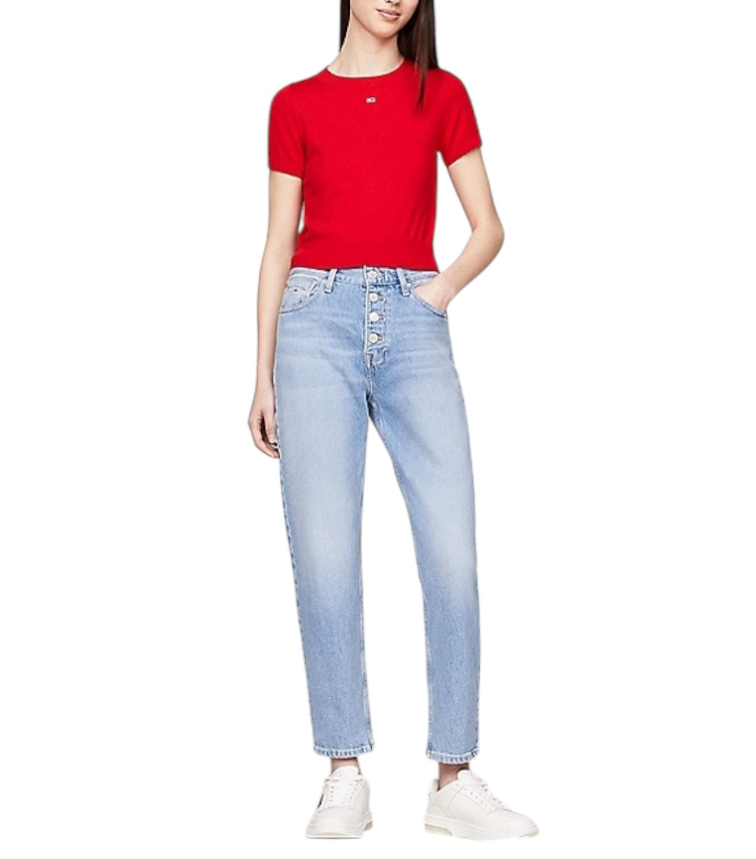 Tommy Hilfiger Jeans Rood Crop Ruche T-shirt Dames