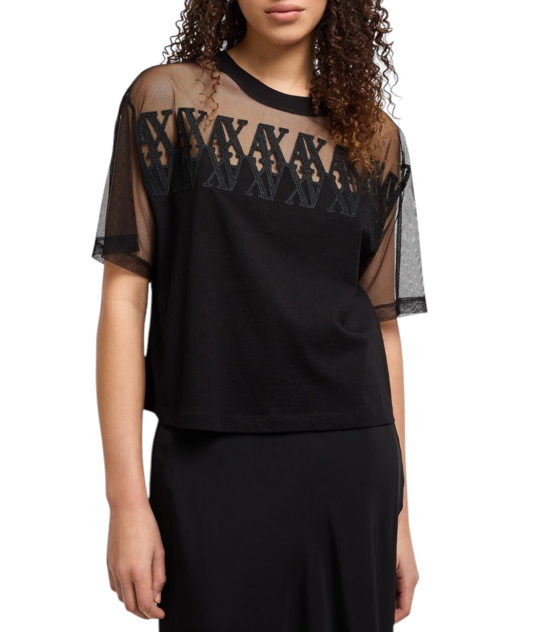 Armani Exchange Zwarte Cropped Mesh T-shirt