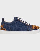 Christian Louboutin Fun Louis Junior Spikes Blauw Denim Sneakers Met Goud Studs