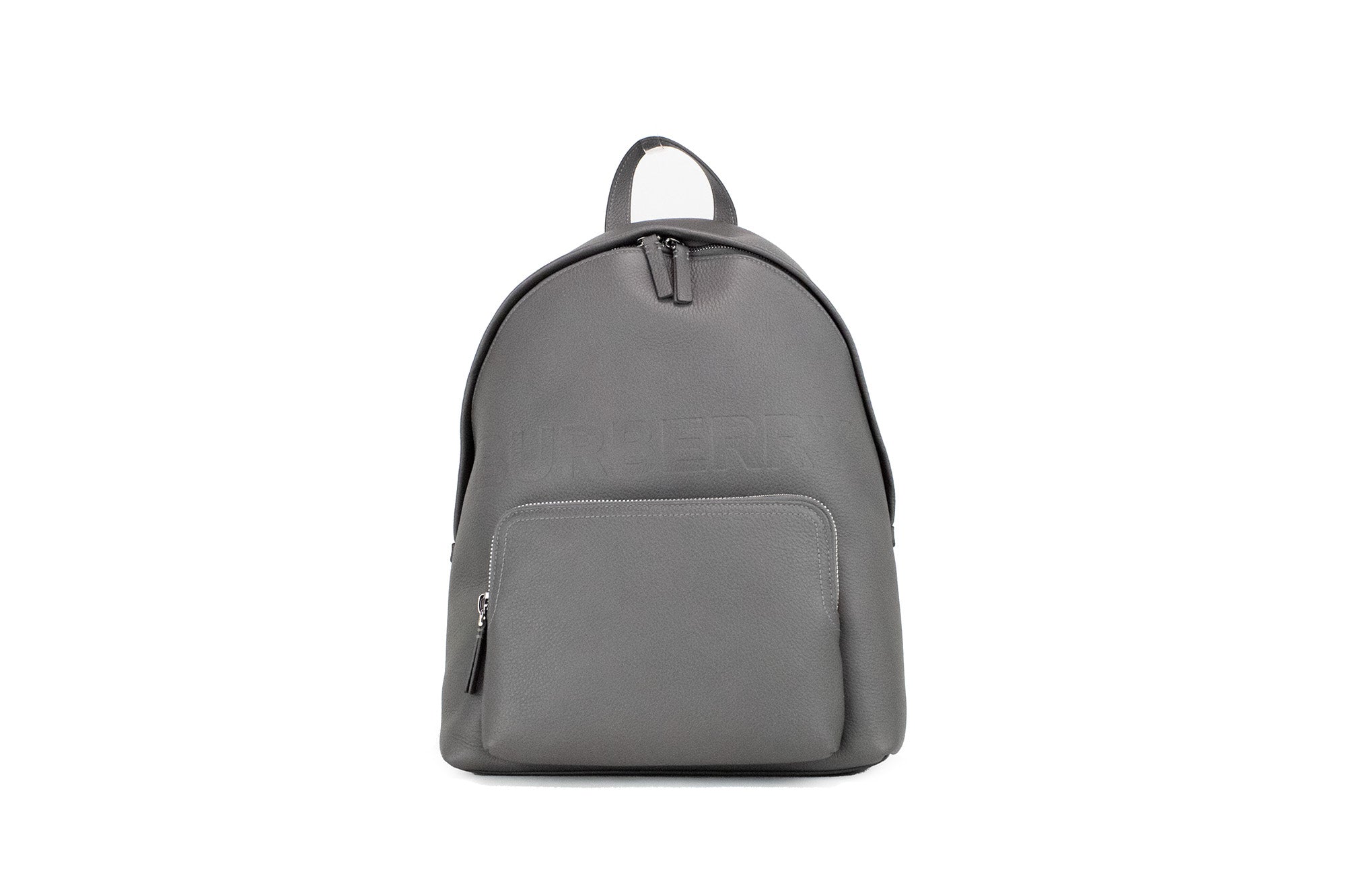 Burberry Abbeydale Branded Charcoal Gray Pebbled Leather Backpack Bookbag