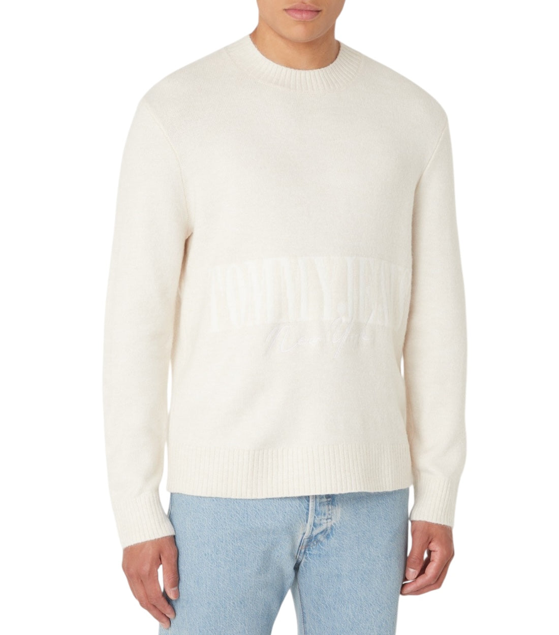 Tommy Hilfiger Jeans Beige Fijngebreide Pullover Met Logo