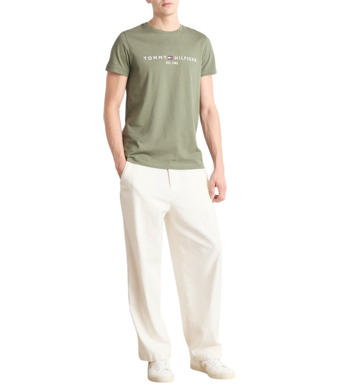 Tommy Hilfiger Groen Slim Fit T-shirt Met Geborduurd Logo