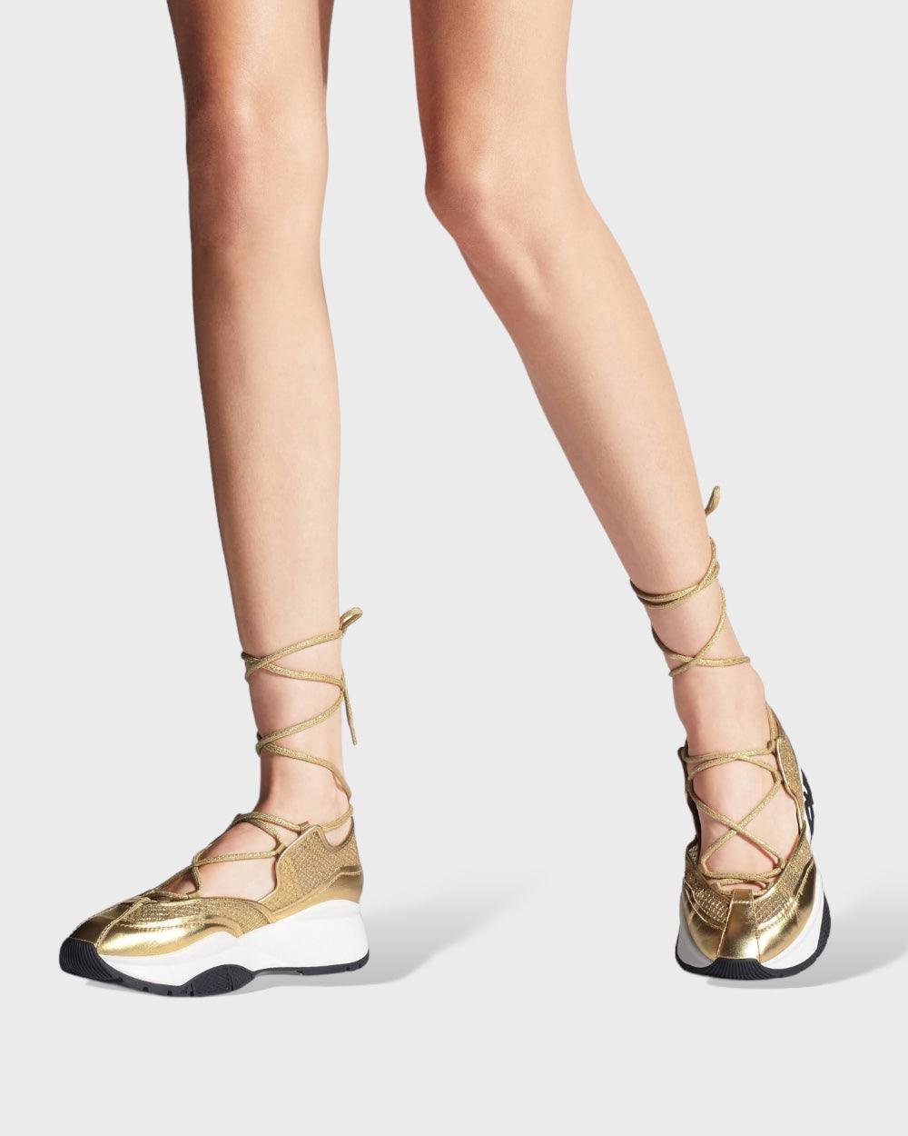 Jimmy Choo Goud Mesh Leren Sneakers