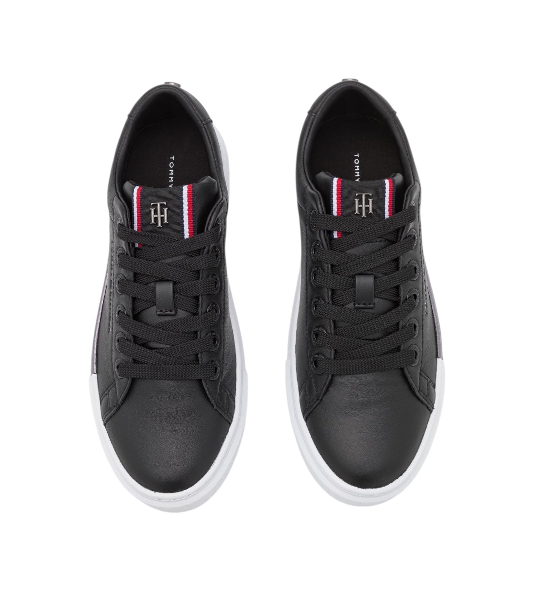 Tommy Hilfiger chique zwarte katoen-leermix sneakers