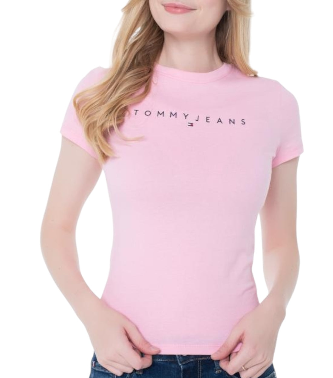 Tommy Hilfiger Jeans Roze Slim Linear T-shirt Dames