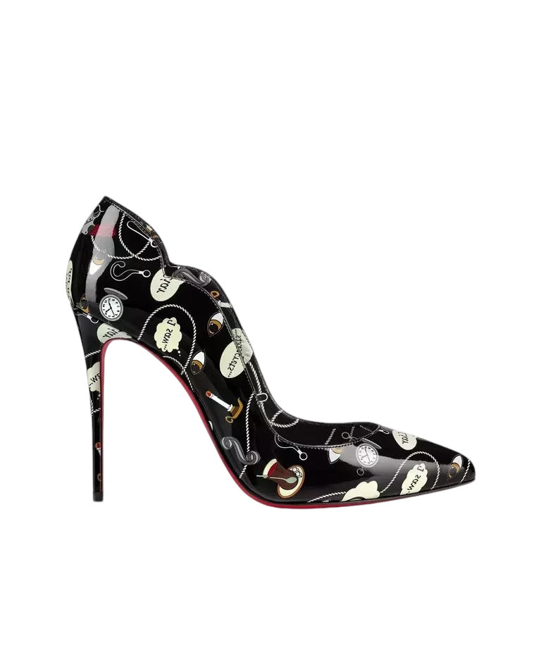 Christian Louboutin Hot Chick 100 Black Weapons Print Patent Leather High Heel Pumps