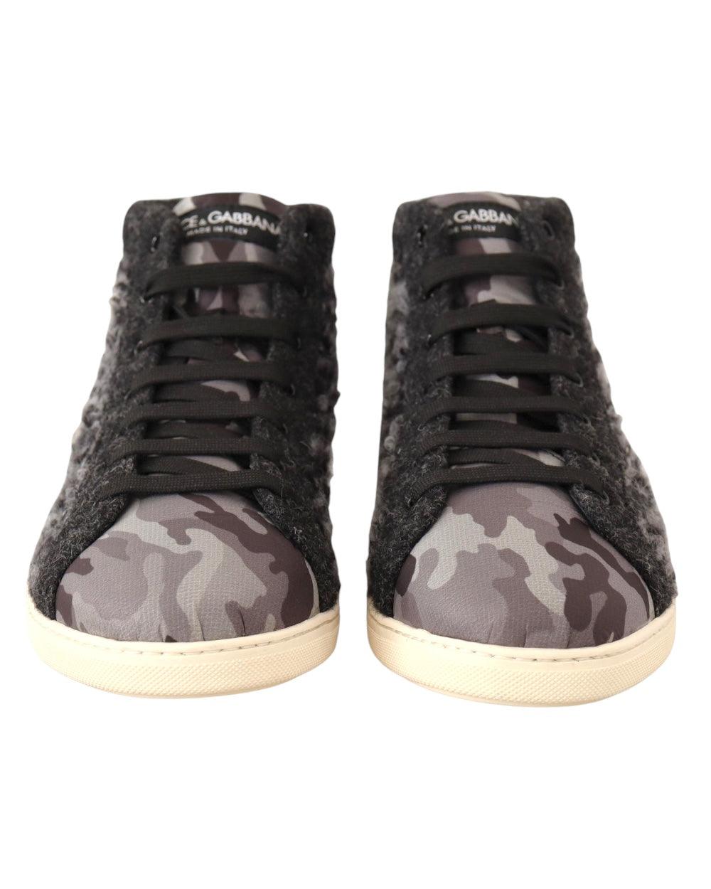 Dolce & Gabbana Zwart Camo Wool High Top Sneakers